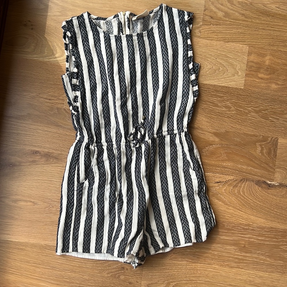 Navy and white striped romper w/ pockets
